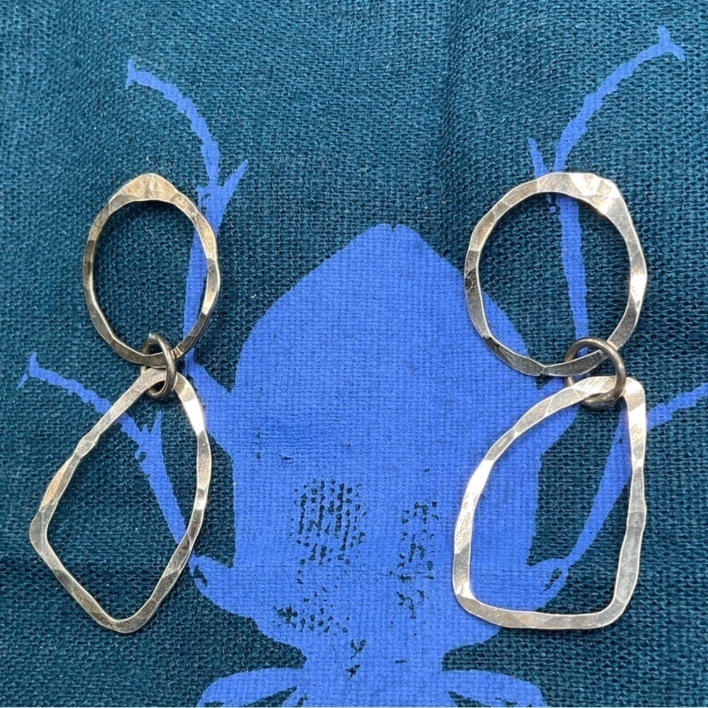 Boho artist made jewelry asymmetrical dangly earrings unmarked silver modern